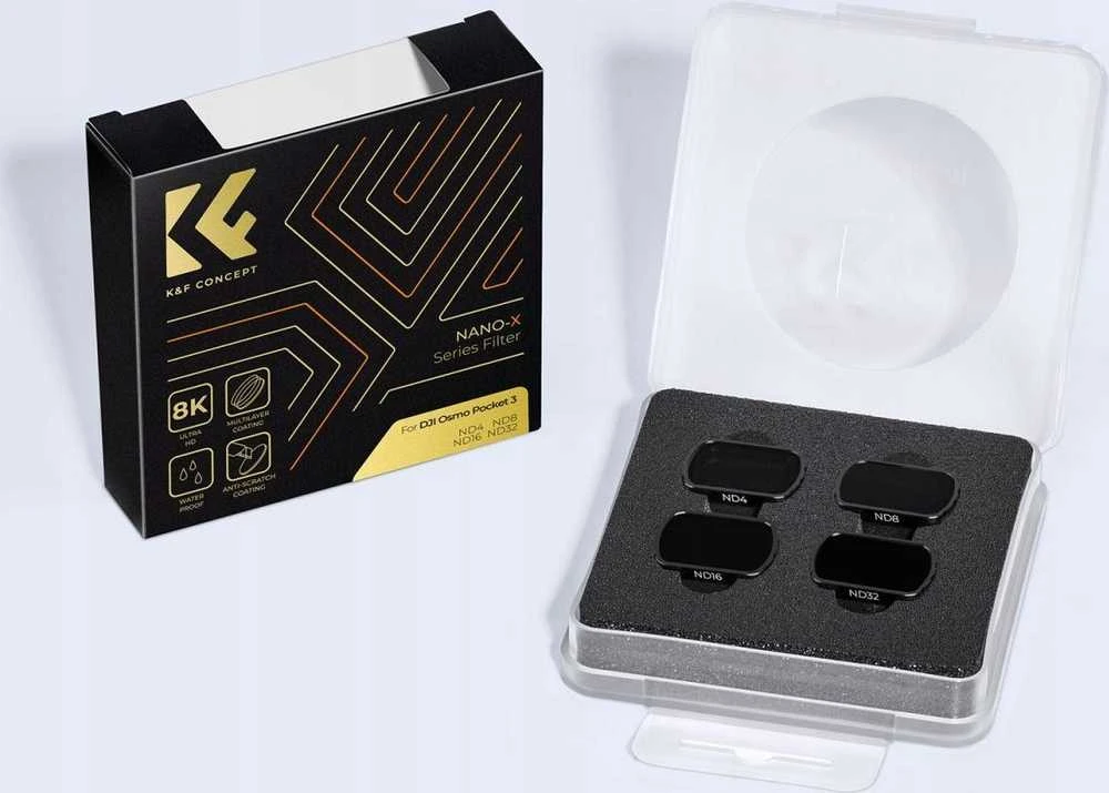Rinkinys K&f pilkos spalvos filtrai Nd 4in1 Nd4 Nd8 Nd16 Nd32, skirti DJI Osmo Pocket 3 / Sku.2093