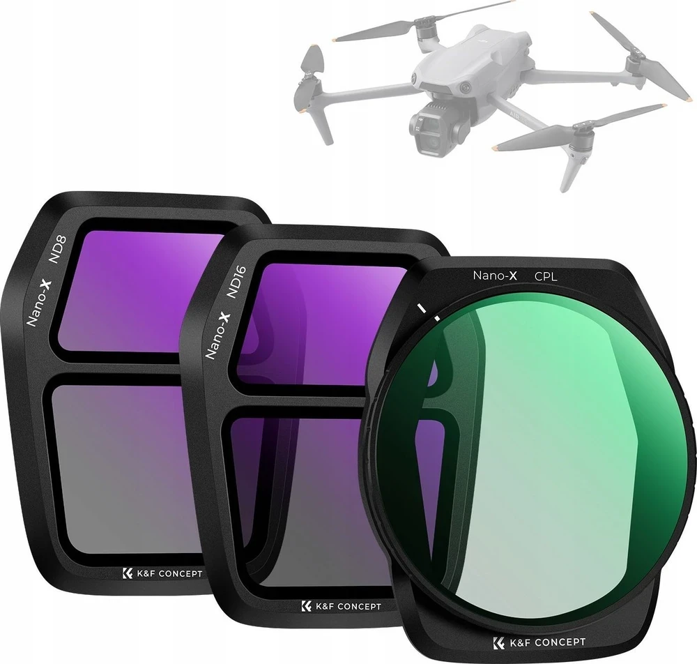 K+F 3in1 filtrų rinkinys poliarizacinis CPL pilkas ND ND8 ND16 skirtas DJI AIR 3S K&F SKU.2341