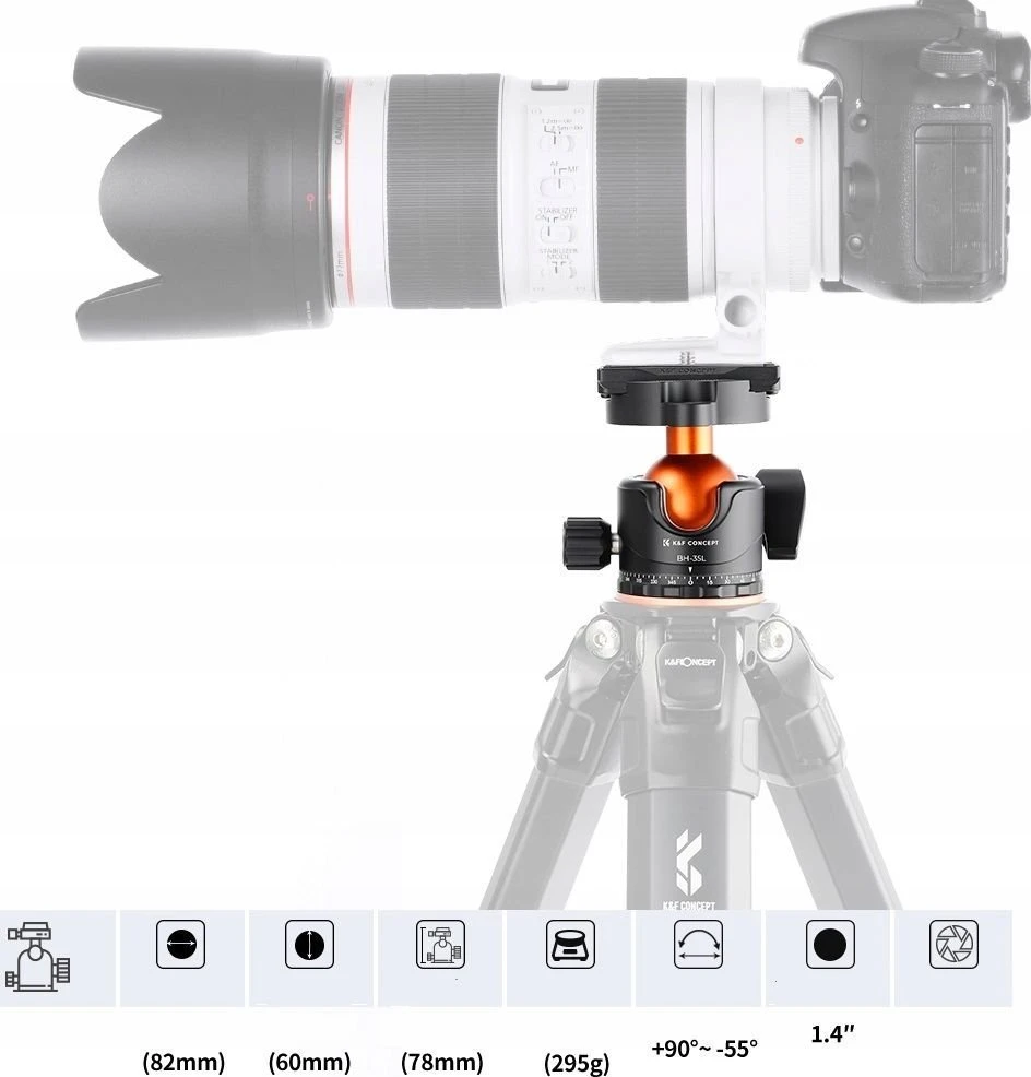 KF galvutė PANORAMIC 3D rutulinė galvutė 15kg K&F CONCEPT KF-35 Aliuminis Arca Swiss / BH-35L / KF31-035