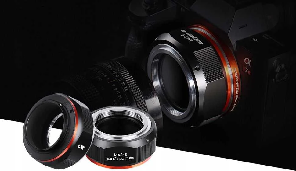 K&F Concept M42-E adapteris su oranžiniu akcentu