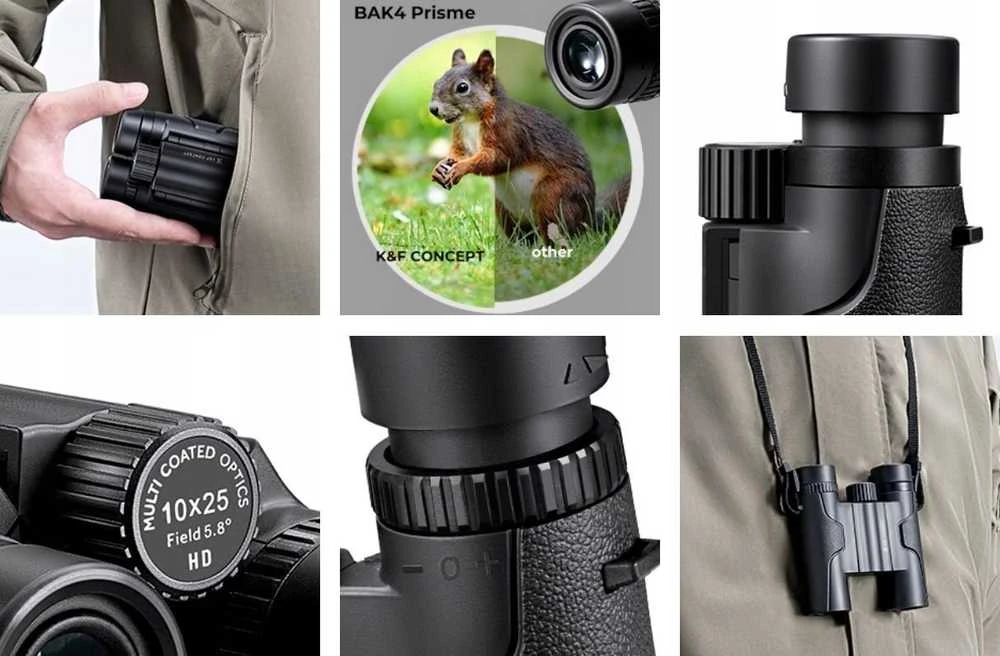 Kf Mini žiūronai K&f Zoom 10x 25mm 10x25 Bak-4 Ip65 + dėklas / 33 070