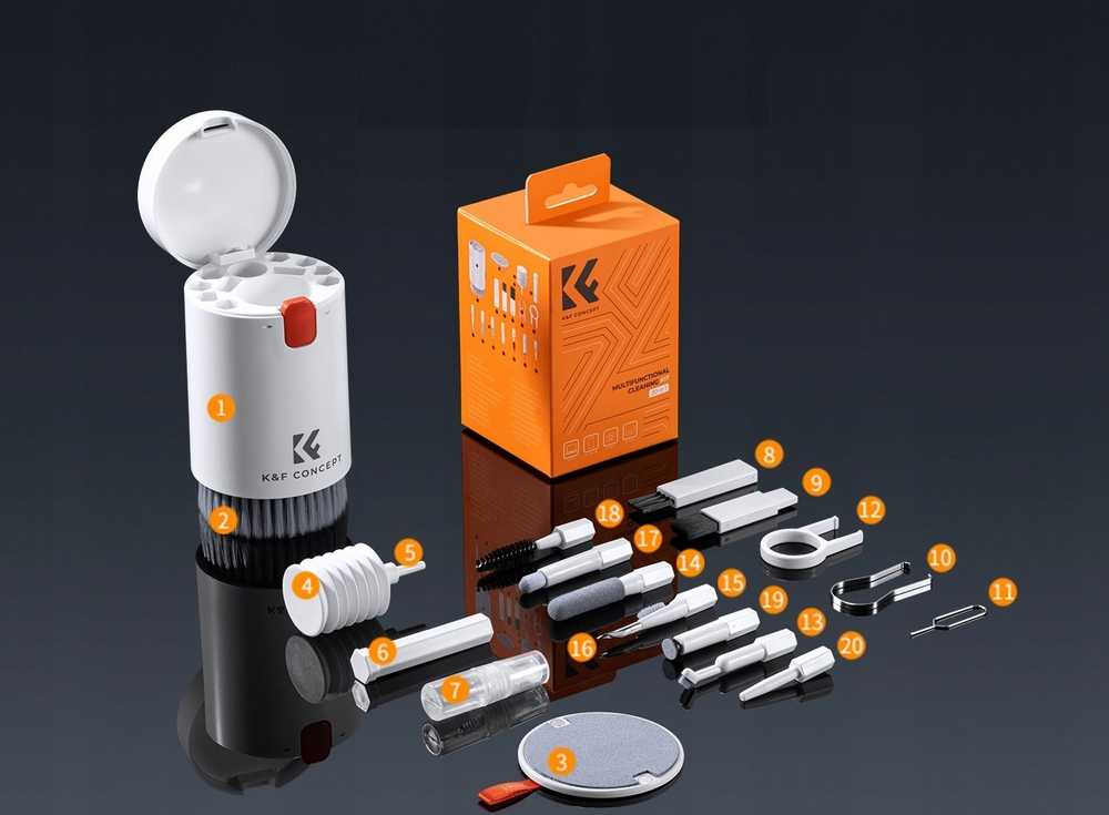 Valiklis Kf Professional 20in1 rinkinys, skirtas valyti fotoaparatą Telefono kamerą nešiojamojo kompiuterio optika K&f / Sku.2078