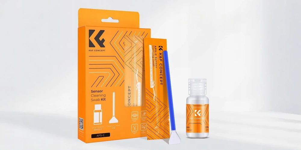 Valiklis Fotoaparato Valymo Rinkinys - K&F Concept APS-C Jutiklio Valymo Rinkinys 10 Šluostės 20ml Skysčio