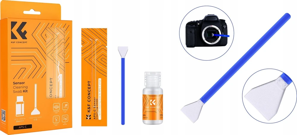 Valiklis Fotoaparato Valymo Rinkinys - K&F Concept APS-C Jutiklio Valymo Rinkinys 10 Šluostės 20ml Skysčio