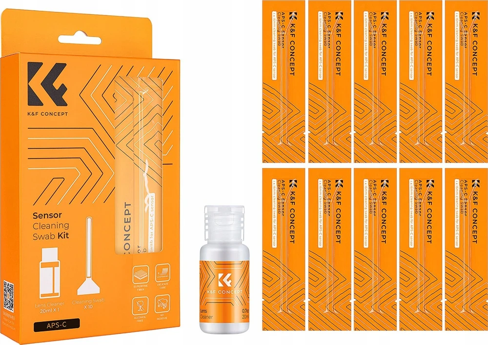 Valiklis Fotoaparato Valymo Rinkinys - K&F Concept APS-C Jutiklio Valymo Rinkinys 10 Šluostės 20ml Skysčio