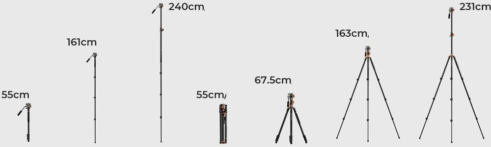 Vaizdo Stovas - K&F Concept T254A7 231cm Aukščio Monopodas 240cm 4-Skyrių