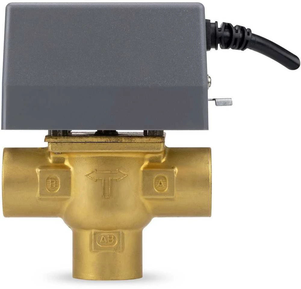 KFA vožtuvas 3 krypčių 3/4'' su elektrine pavara ir kampuotu išleidimo čiaupu