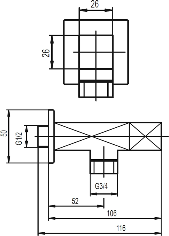 KFA Kampinis vožtuvas, kvadratinė rankenėlė 1/2''x3/4'' (244-120-00)