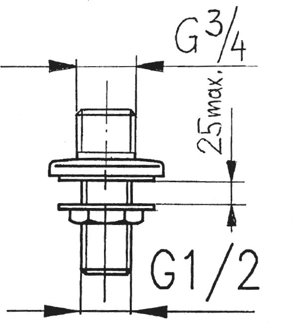 KFA Tiesi jungtis stovintiems dviejų angų čiaupams 1/2 "x 3/4" chromas (824-002-00)