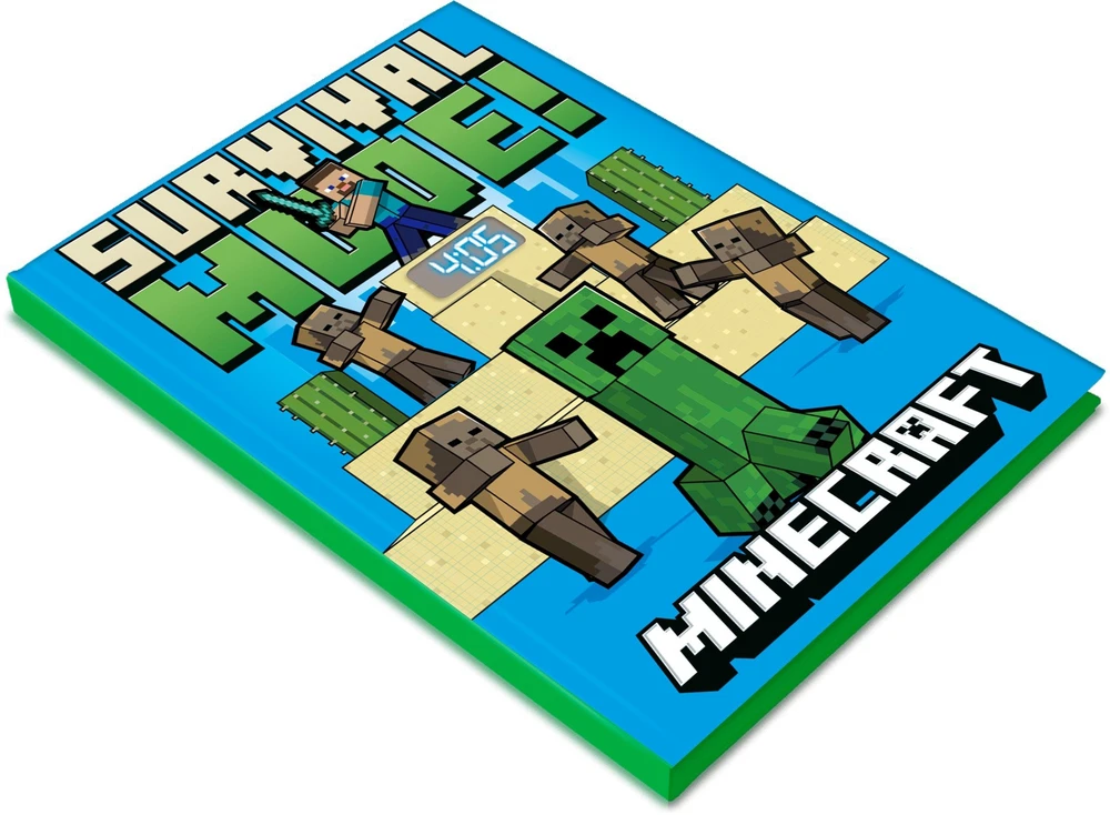 Kids Euroswan - Akcesoria licencyjne VAIKŲ dienoraštis A5 formato su skaitmeniniu laikrodžiu ir LED laikrodžiu Minecraft / Min4331