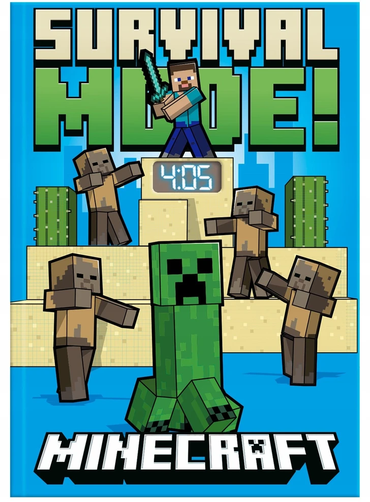 Kids Euroswan - Akcesoria licencyjne VAIKŲ dienoraštis A5 formato su skaitmeniniu laikrodžiu ir LED laikrodžiu Minecraft / Min4331
