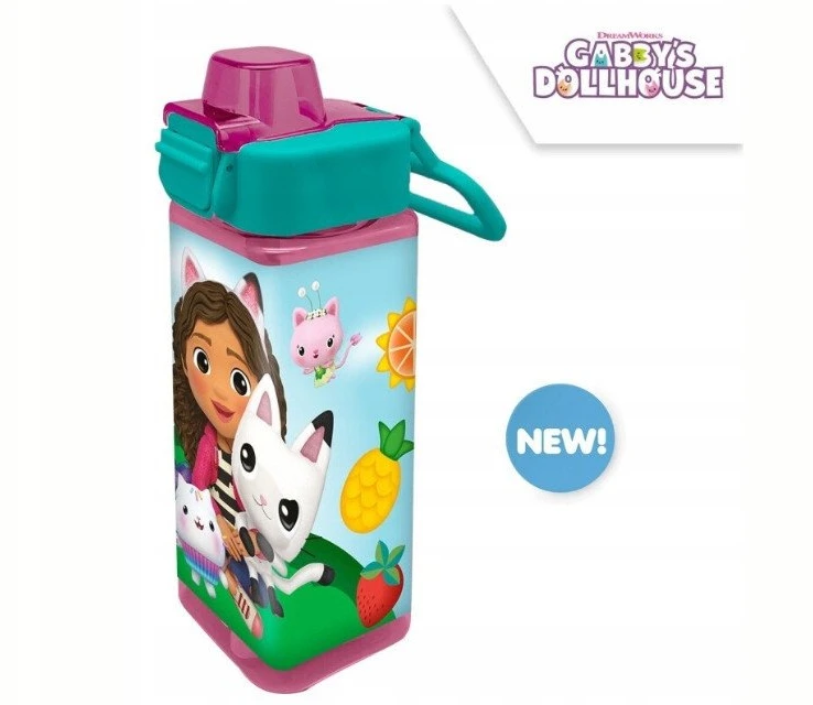 Kids Euroswan Hiszpania Kids Euroswan Vaikiškas vandens buteliukas „Euroswan Square“, 500 ml, PP, „Gabby's Dollhouse“, GD00073