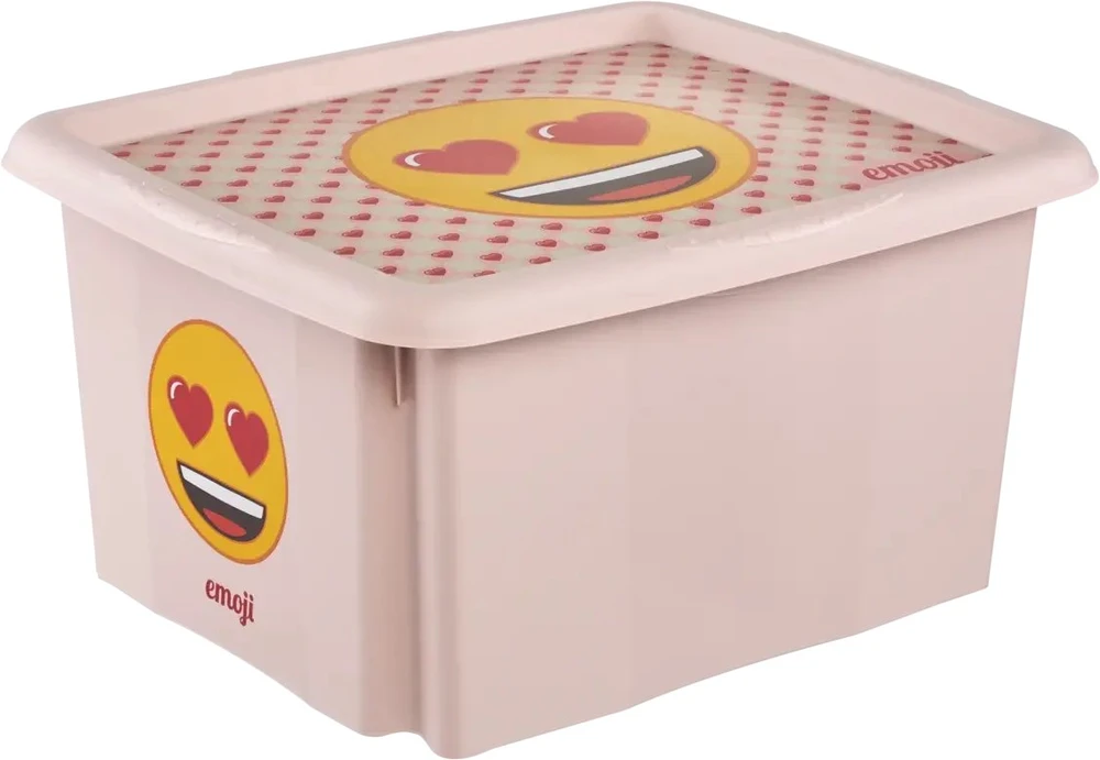 Kids Euroswan Laikymo dėžė su dangčiu 30 l Karolina „Emoji Hearts“ 45x35x27 cm rožinė