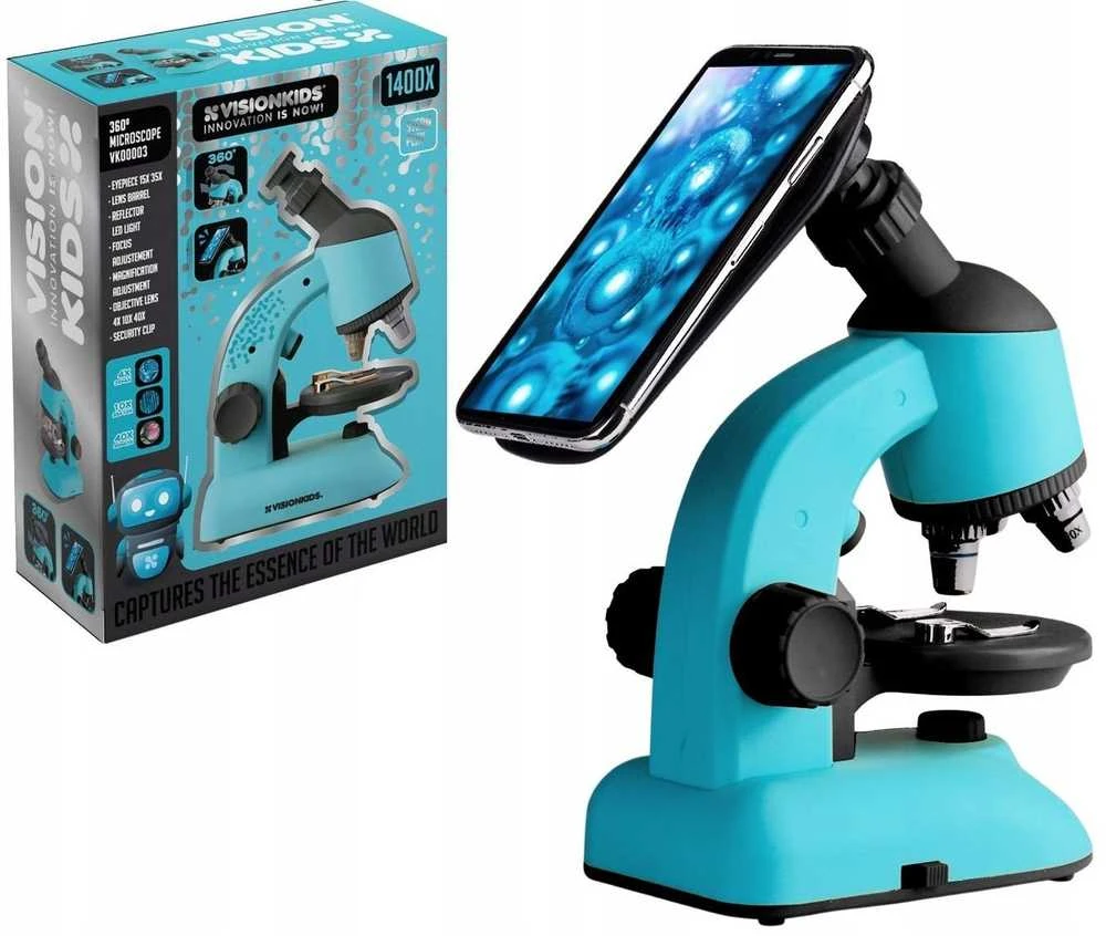 Kids Euroswan - Akcesoria licencyjne Vaikiškas „Euroswan“ optinis mikroskopas „Vision Kids 360° 1400x“ + telefono laikiklis su kainos pasiūlymu / Vk00003