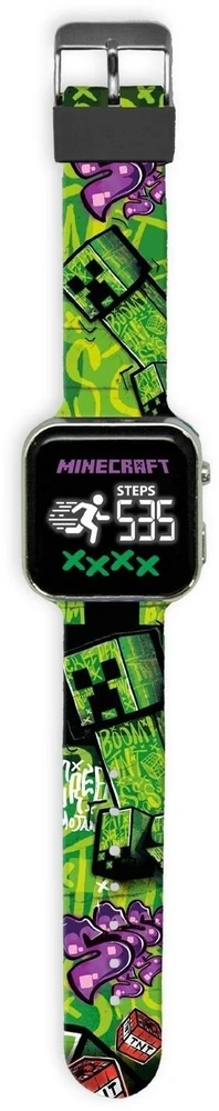 Išmanusis laikrodis Kids Licensing KIDS Išmanusis vaikiškas laikrodis Minecraft LED žingsniamatis chronometras žadintuvas laikmatis / MIN4387 (SB12381)