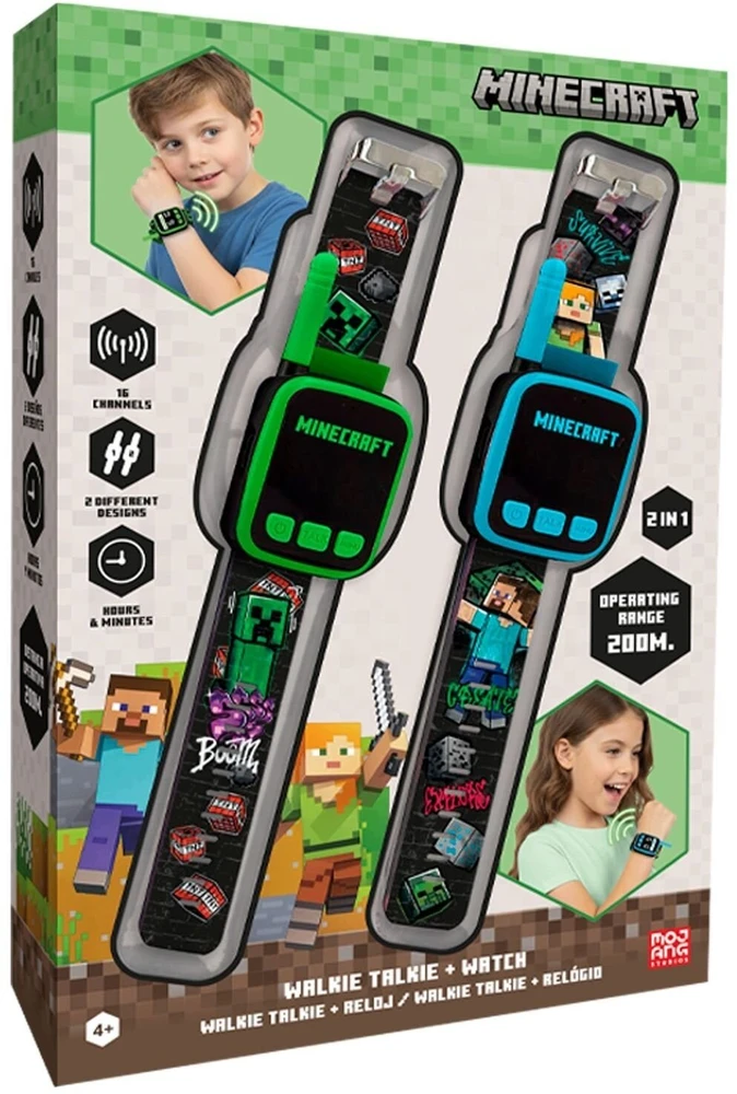 Kids Licensing KIDS Minecraft 2x Walkie Talkie Krótkofalówka + Laikrodis Na Rękę 2w1 Dla Dzieci / Min40165 (SB12384)