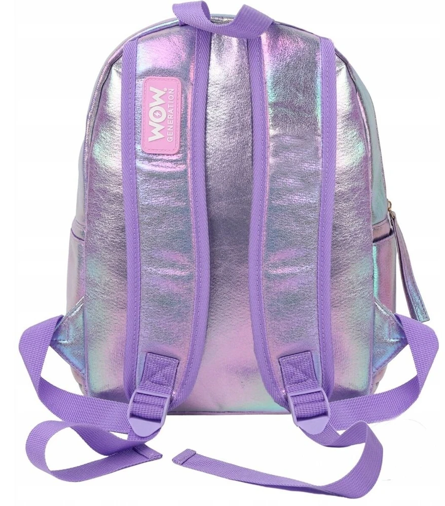 KIDS Mokyklinė kuprinė holografinė Holo Wow mergaitiška su pomponu, reguliuojami diržai / Wow00048 (SB12070)
