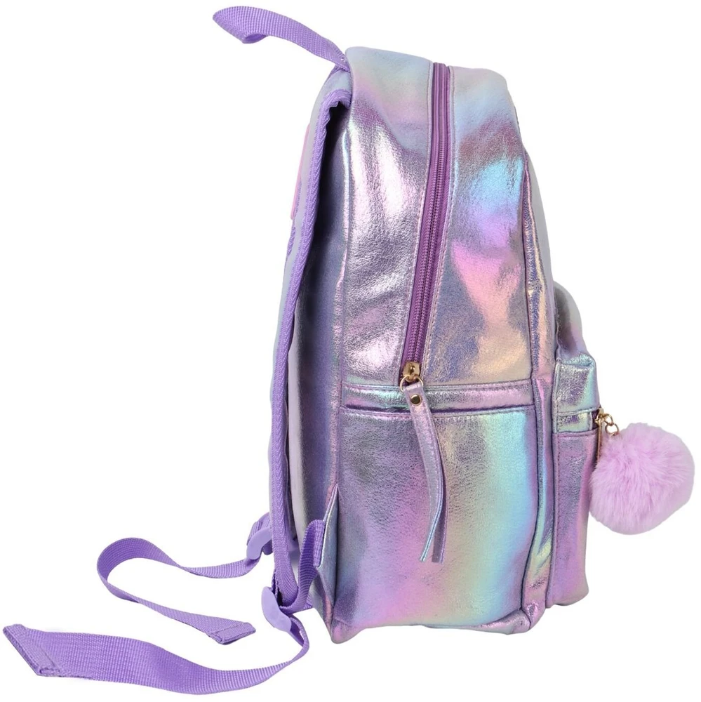 KIDS Mokyklinė kuprinė holografinė Holo Wow mergaitiška su pomponu, reguliuojami diržai / Wow00048 (SB12070)