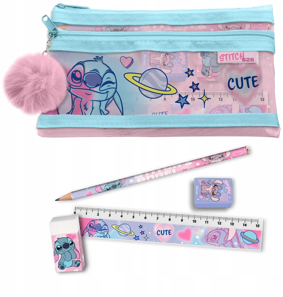 KIDS Rinkinys mokykliniai aksesuarai 5in1 Lilo ir Stitch Penalas pieštukas liniuotė trintukas / St00144 (SB11639)