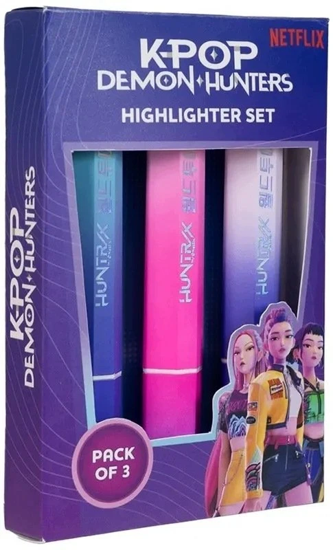 Kids Euroswan - Akcesoria licencyjne KIDS Zakreślacze 3 Pisaki K-pop Demon Hunters K-popowe Łowczynie Demonów Huntrix / Kd710981 (SB12122)