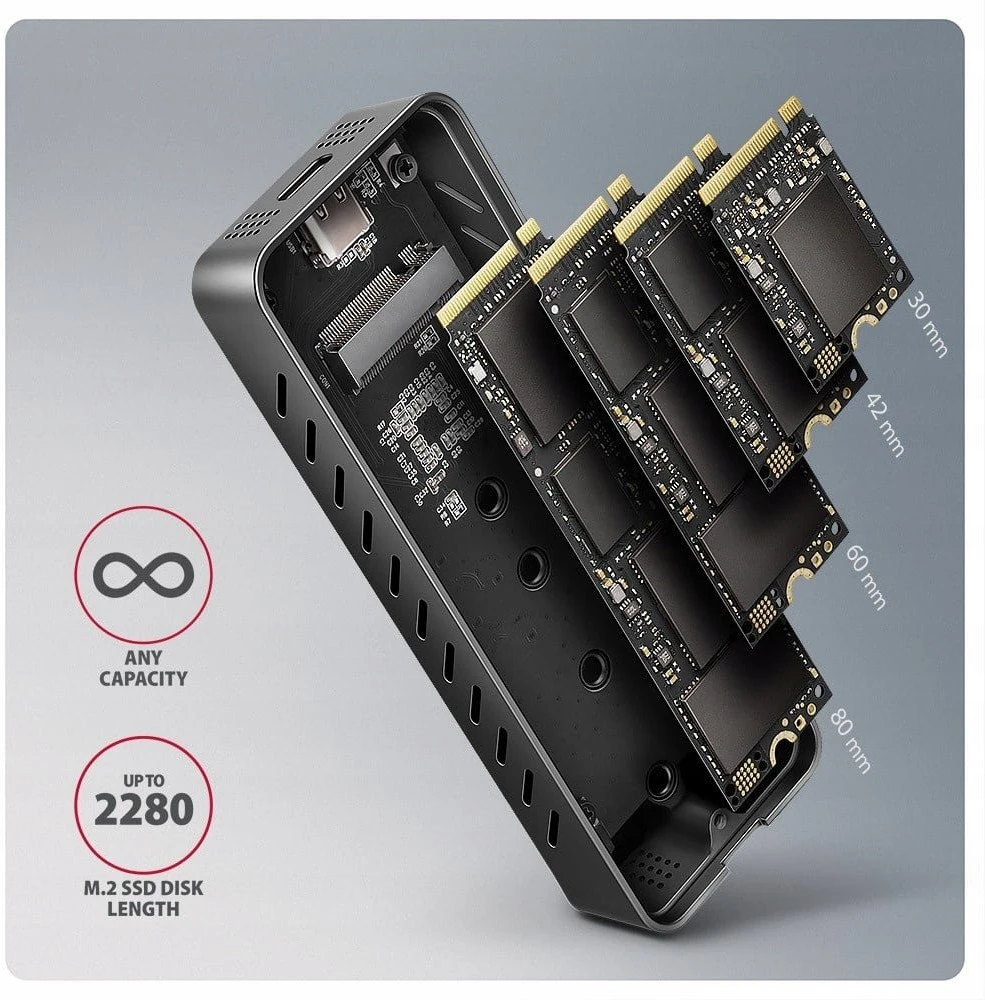 AXAGON USB-C 20Gbps - M.2 NVMe SSD Šarvuota dėžutė | EEM2-20G