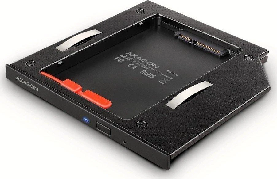 Axagon Išorinio kietojo disko dėklas RSS-CD09 Ramka su 2,5" SSD-HDD su Gniazda DVD, 9,5 mm LED aliuminio