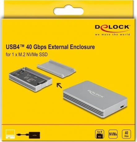 „DeLOCK 42018“, SSD korpusas, M.2, M.2, 40 Gbit/s, USB jungtis, sidabrinis