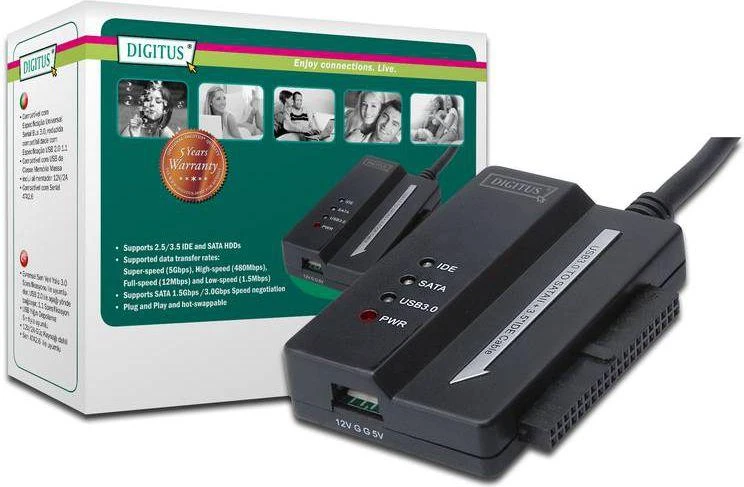 Assmann Electronic DIGITUS USB3.0 adapterio laidas prie SATA ir IDE, įskaitant maitinimo šaltinį 2,5" + 3,5" HDD + SSD