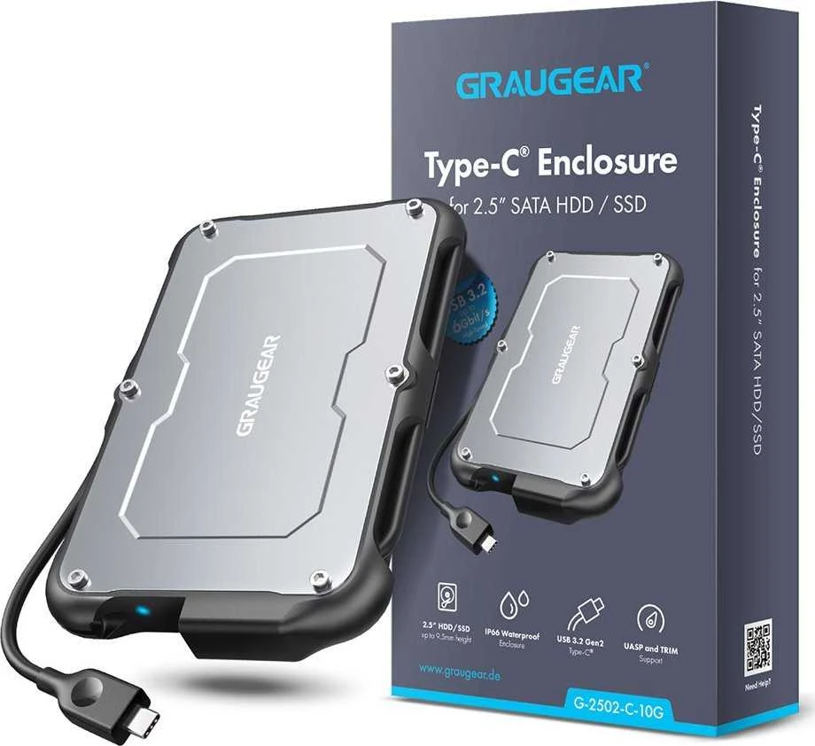 „Graugear GrayGear“ išorinis dėklas, skirtas 2,5 colio SSD / HDD USB-C 3.2 Gen2