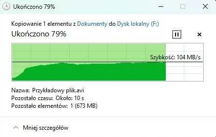 Failų kopijavimo greičio rodmuo naudojant MHB201 korpusą
