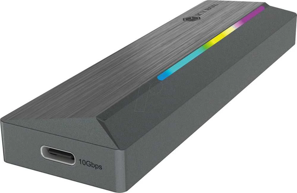„Raidsonic Icy Box M.2 SATA/NVMe SSD“ korpusas su USB 3.2 Gen 2 Type-C ir RGB apšvietimu | Garantija IB-1826MCL-CU31 mėn.