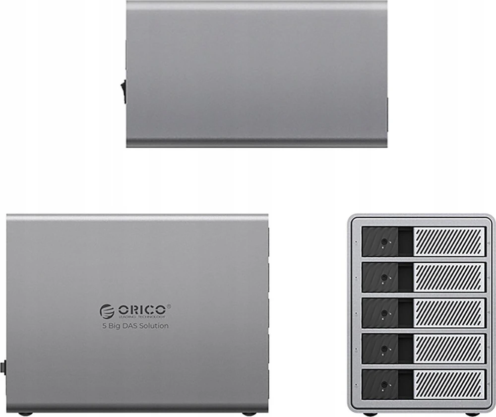 „Orico 9858T3 5 Big DAS Solution ProThunder“ diskų masyvas su „Thunderbolt 3“, skirtas 5 x 2,5 colio / 3,5 colio SATA HDD / SSD – pilkas