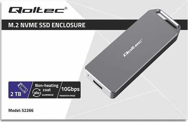Qoltec Mini aliuminio dėklas M.2 SSD NVMe PCIe USB 3.1 10Gb/s 2TB sidabro