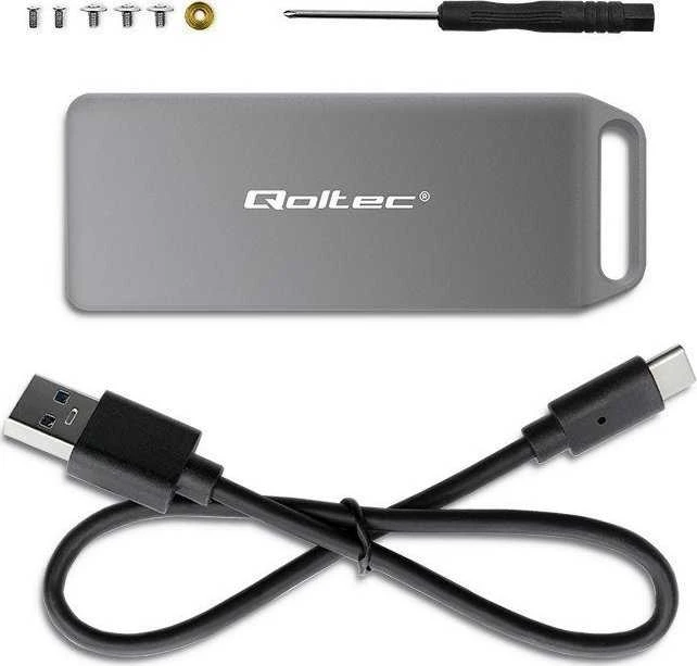 Qoltec Mini aliuminio dėklas M.2 SSD NVMe PCIe USB 3.1 10Gb/s 2TB sidabro
