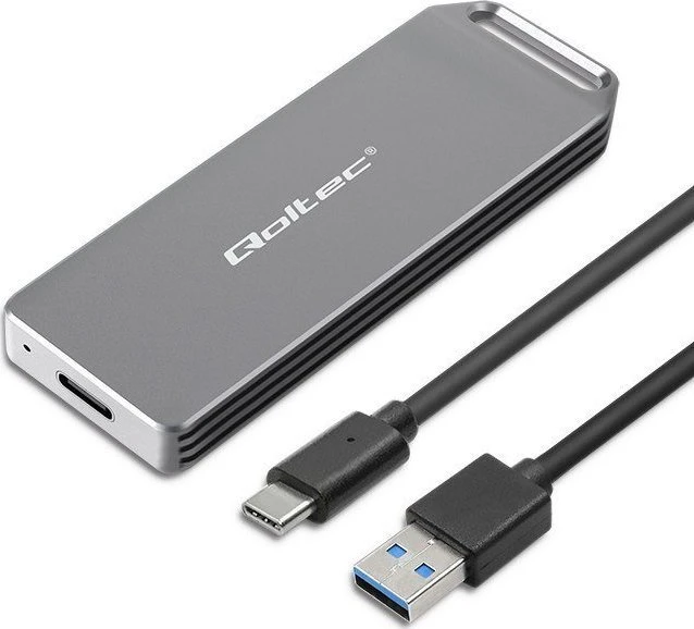 Qoltec Mini aliuminio dėklas M.2 SSD NVMe PCIe USB 3.1 10Gb/s 2TB sidabro