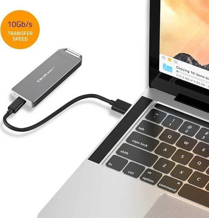 Qoltec Mini aliuminio dėklas M.2 SSD NVMe PCIe USB 3.1 10Gb/s 2TB sidabro