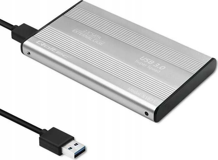 Išorinio kietojo disko dėklas Aliuminio korpusas diskų kišenė skirtas diskams HDD SSD 25" Sata3 USB 3.0 sidabrinis Qoltec
