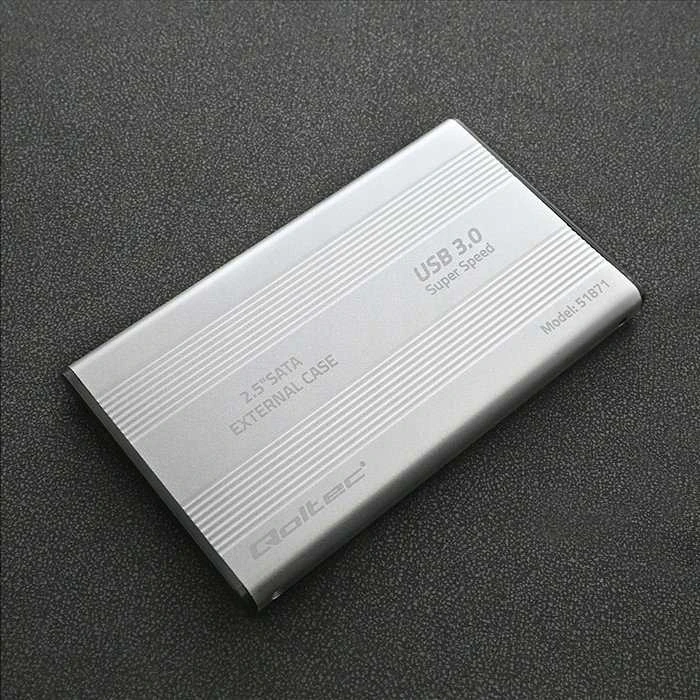 Išorinio kietojo disko dėklas Aliuminio korpusas diskų kišenė skirtas diskams HDD SSD 25" Sata3 USB 3.0 sidabrinis Qoltec