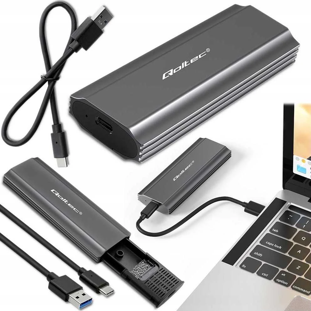 Qoltec 52271 Korpusas NV2271, skirtas M.2 SSD diskui | SATA | NVMe | USB-C | 2TB