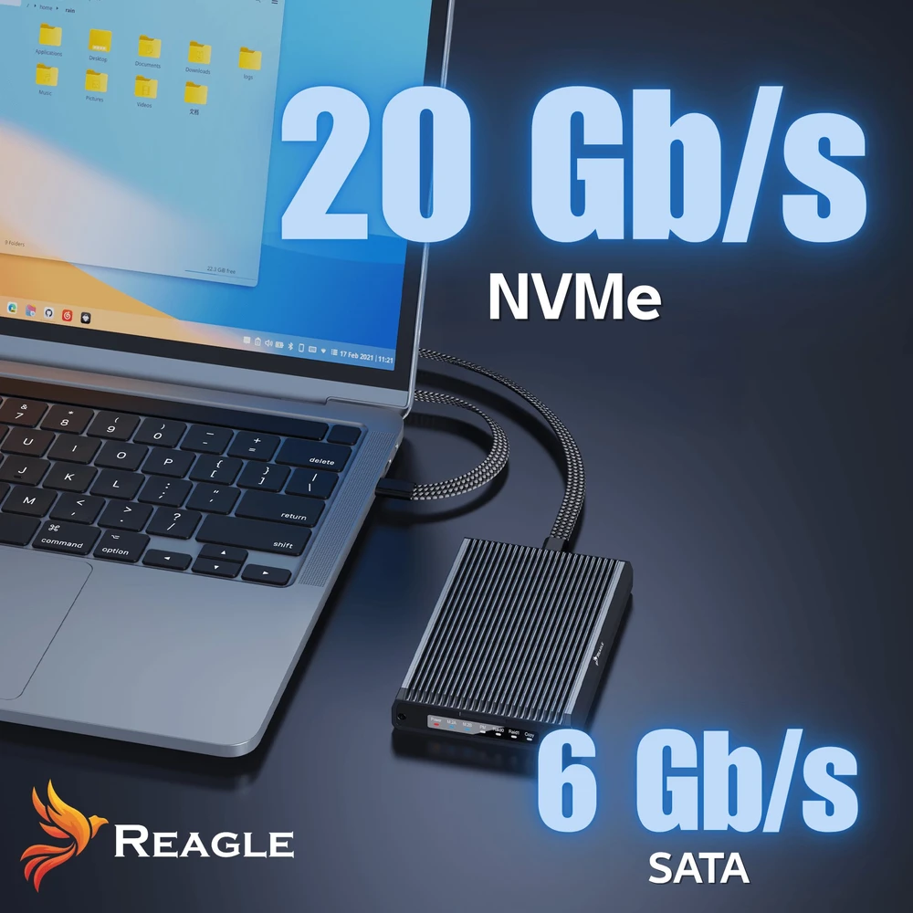 Kišenė Reagle RAID diskų korpusas M.2 SSD NVME SATA 20Gbps USB-C, diskų kišenė adapteris klonavimas (RE72M2)