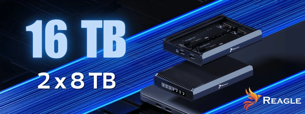 Kišenė Reagle RAID diskų korpusas M.2 SSD NVME SATA 20Gbps USB-C, diskų kišenė adapteris klonavimas (RE72M2)
