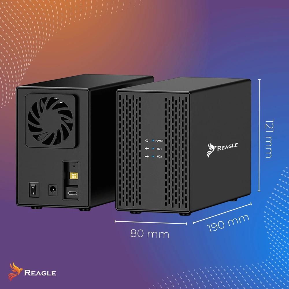Kišenė Reagle HDD SSD disko korpusas 2x 3,5'' SATA III USB 3.2 kišenė iki 40TB 36W ventiliatorius