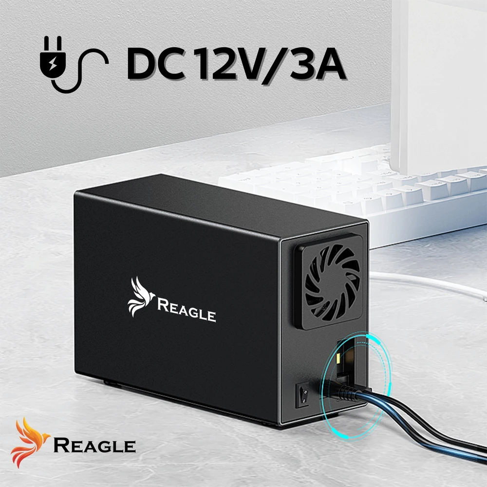 Kišenė Reagle HDD SSD disko korpusas 2x 3,5'' SATA III USB 3.2 kišenė iki 40TB 36W ventiliatorius
