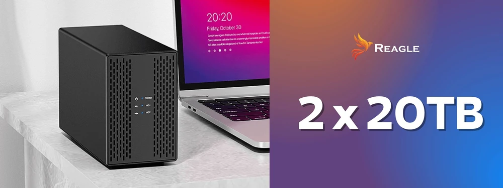 Kišenė Reagle Kietojo disko HDD SSD korpusas 2x 3,5'' SATA III USB 3.2 KIŠENĖ RAID JBOD PM IKI 40TB