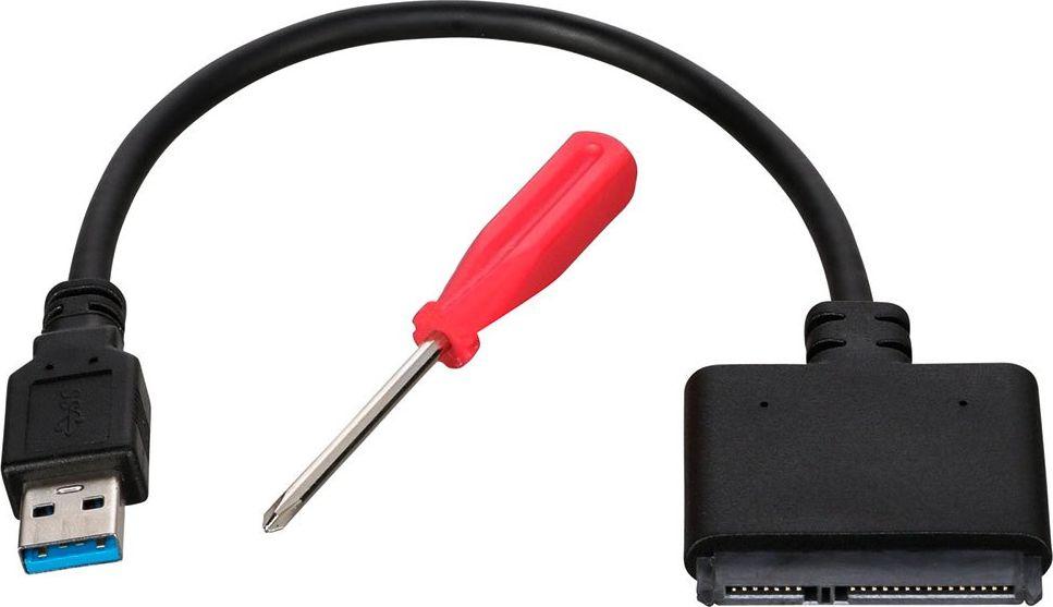 „SanDisk SSD“ nešiojamojo kompiuterio atnaujinimo įrankių rinkinį sudaro USB 3.0 į SATA laidas, instrukcijos, klonavimo programinė įranga