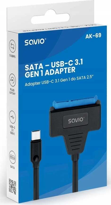Išorinis Kietojo Disko Adapteris - Savio Ak-69 USB-C 3.1 į SATA Adapteris