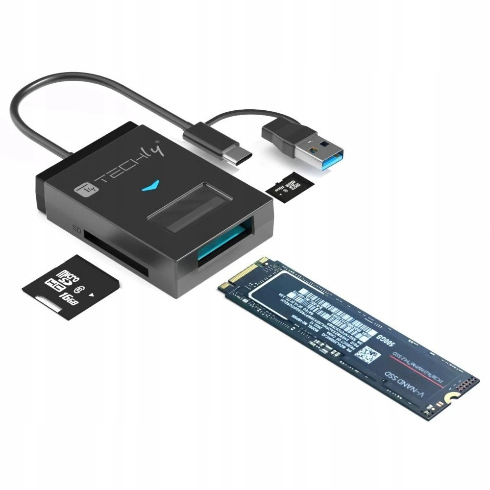 Techly USB-A/C konverteris NVMe/SATA M.2 diskams su SD/TF skaitytuvu