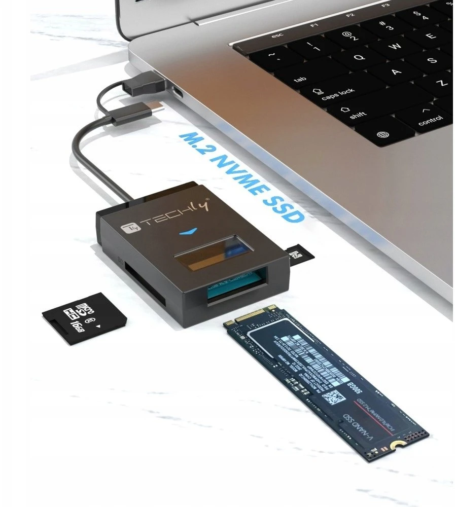 Techly USB-A/C konverteris NVMe/SATA M.2 diskams su SD/TF skaitytuvu