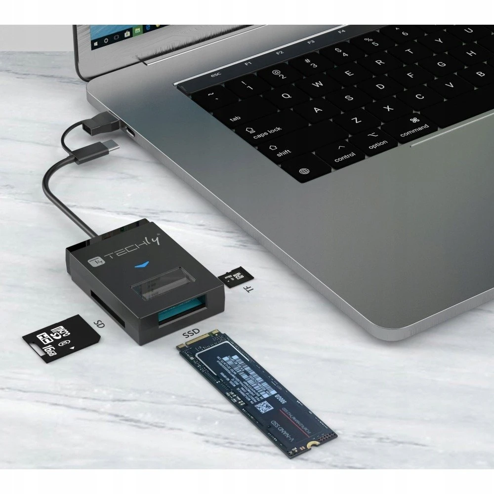 Techly USB-A/C konverteris NVMe/SATA M.2 diskams su SD/TF skaitytuvu