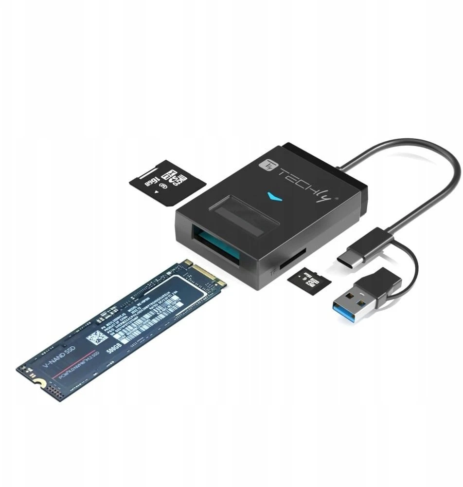 Techly USB-A/C konverteris NVMe/SATA M.2 diskams su SD/TF skaitytuvu
